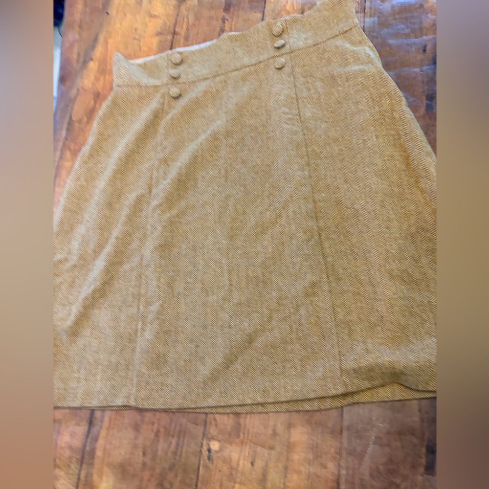 Modcloth Tweed Mustard A-Line Skirt Sz 20 Twee Retro 50s Rockabilly - Picture 3 of 8